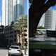 Left: Brickell Bay Drive, a stretch of road dotted with skyscrapers right next to Biscayne Bay. Right: José Martí Park, which sits directly on the Miami River. The city has invested $2 million into pilot projects to protect each from flooding.